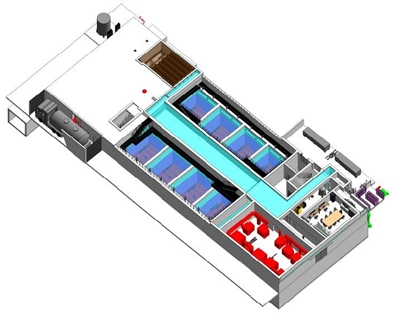 Modélisation 3D du nouveau bâtiment central (vue niveau supérieur)